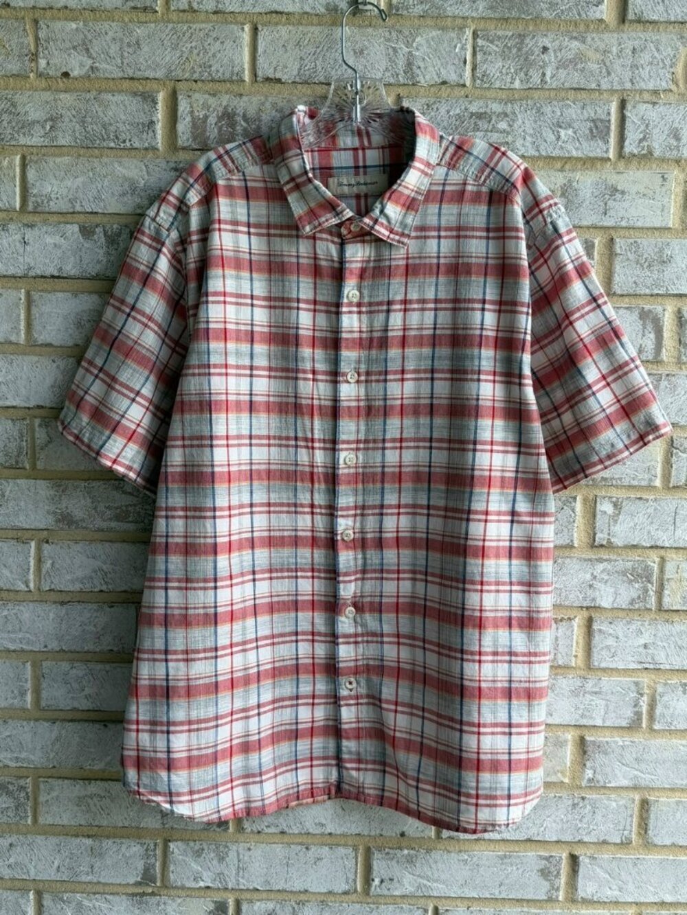 Tommy Bahama 100% Cotton Short Sleeve Button Up Plaid Shirt Men's Size XXL